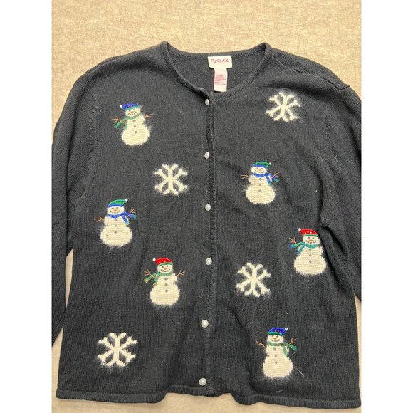 Vintage Crystal Kobe Snowman Cardigan Sweater Ugly Christmas Holiday Winter - Picture 2 of 8